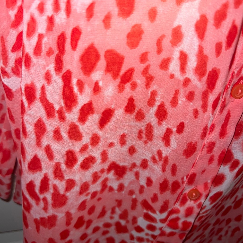 A.N.A. Womens Shirt size L Pink red leopard Long Sleeve Pockets Lightweight - Picture 6 of 10